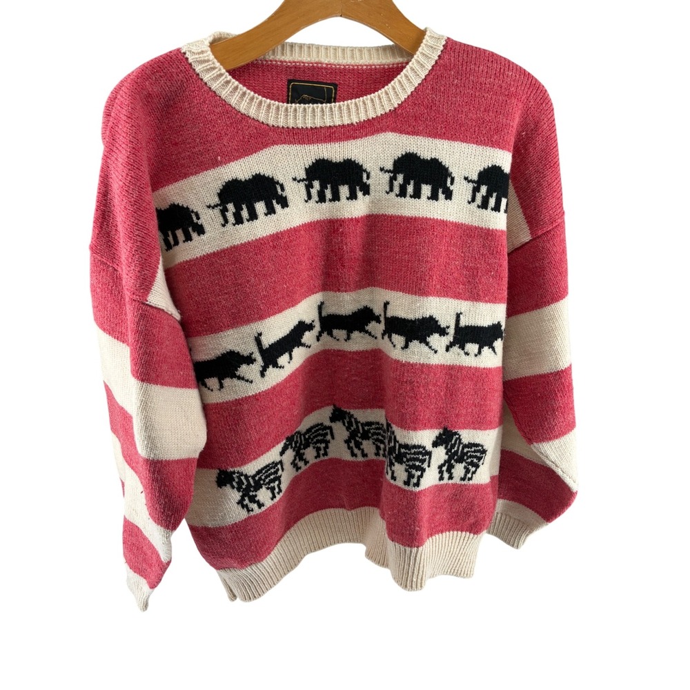 Unique Graphic Knit Sweater Crew Neck Long Sleeve